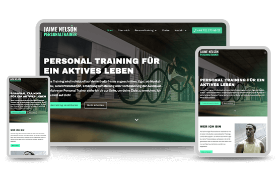 Website eines Personal Trainers mit dem Fokus auf aktives Leben und individuelle Betreuung.